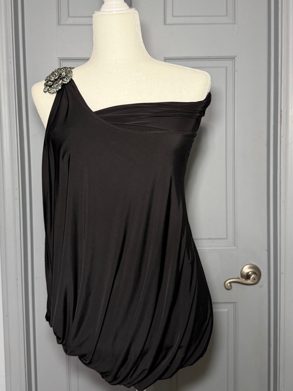 Unyx Black One-Shoulder Draped shirt with Jeweled Shoulder